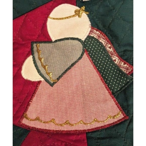 2 Angels Christmas Stocking Quilted Applique Folk Art Primitive Lace Naive Pair - Picture 4 of 16